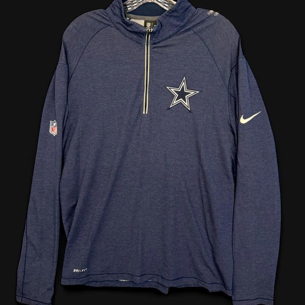 Nike NFL Dallas Cowboys Dri-Fit 1/4 Zip Pullover Heather Navy Mens Large w/FLAW